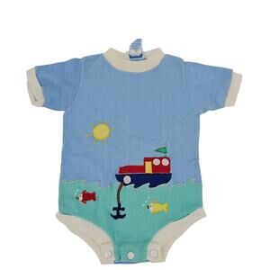Vintage All Mine Nautical Fishing Baby Boy One Piece Bodysuit Size 6 -9 mo 2804